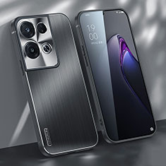 Luxury Aluminum Metal Back Cover and Silicone Frame Case J01 for Oppo Reno8 Pro 5G Black