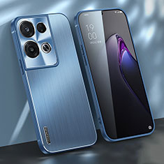 Luxury Aluminum Metal Back Cover and Silicone Frame Case J01 for Oppo Reno9 Pro+ Plus 5G Blue
