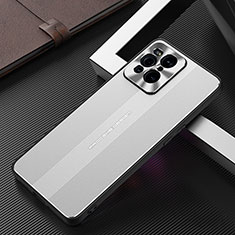 Luxury Aluminum Metal Back Cover and Silicone Frame Case J02 for Oppo Find X3 Pro 5G Silver