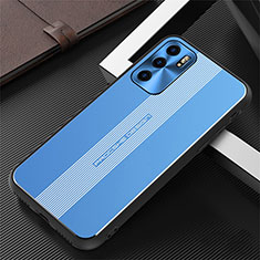 Luxury Aluminum Metal Back Cover and Silicone Frame Case J02 for Oppo Reno6 5G Blue