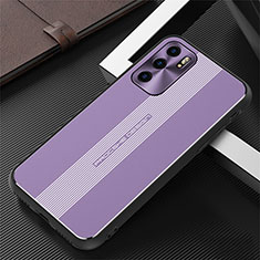 Luxury Aluminum Metal Back Cover and Silicone Frame Case J02 for Oppo Reno6 5G Purple