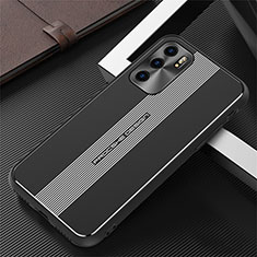 Luxury Aluminum Metal Back Cover and Silicone Frame Case J02 for Oppo Reno6 Pro 5G India Black