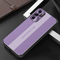 Luxury Aluminum Metal Back Cover and Silicone Frame Case J02 for Oppo Reno6 Pro 5G India Purple