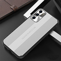 Luxury Aluminum Metal Back Cover and Silicone Frame Case J02 for Oppo Reno6 Pro 5G India Silver