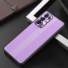 Luxury Aluminum Metal Back Cover and Silicone Frame Case J02 for Oppo Reno6 Pro 5G Purple