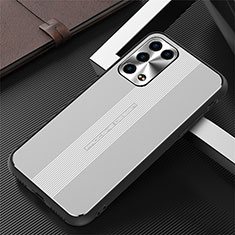 Luxury Aluminum Metal Back Cover and Silicone Frame Case J02 for Oppo Reno6 Pro 5G Silver