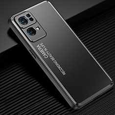 Luxury Aluminum Metal Back Cover and Silicone Frame Case J02 for Oppo Reno7 Pro 5G Black