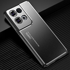 Luxury Aluminum Metal Back Cover and Silicone Frame Case J02 for Oppo Reno8 5G Black