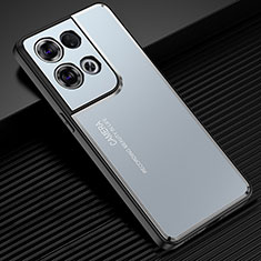Luxury Aluminum Metal Back Cover and Silicone Frame Case J02 for Oppo Reno8 Pro 5G Blue