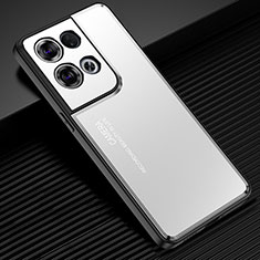 Luxury Aluminum Metal Back Cover and Silicone Frame Case J02 for Oppo Reno9 Pro+ Plus 5G Silver