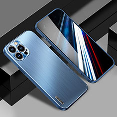 Luxury Aluminum Metal Back Cover and Silicone Frame Case JL1 for Apple iPhone 13 Pro Max Blue