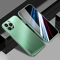 Luxury Aluminum Metal Back Cover and Silicone Frame Case JL1 for Apple iPhone 13 Pro Max Green