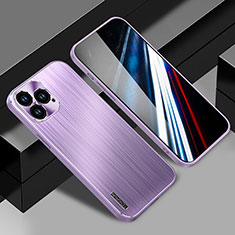Luxury Aluminum Metal Back Cover and Silicone Frame Case JL1 for Apple iPhone 13 Pro Max Purple