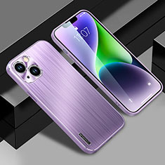 Luxury Aluminum Metal Back Cover and Silicone Frame Case JL1 for Apple iPhone 14 Plus Purple