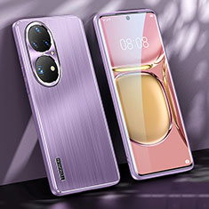 Luxury Aluminum Metal Back Cover and Silicone Frame Case JL1 for Huawei P50 Pro Purple