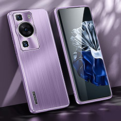 Luxury Aluminum Metal Back Cover and Silicone Frame Case JL1 for Huawei P60 Pro Purple
