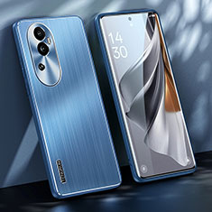 Luxury Aluminum Metal Back Cover and Silicone Frame Case JL1 for Oppo Reno10 Pro+ Plus 5G Blue