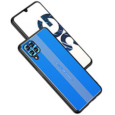 Luxury Aluminum Metal Back Cover and Silicone Frame Case JL1 for Samsung Galaxy A12 Blue