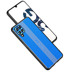 Luxury Aluminum Metal Back Cover and Silicone Frame Case JL1 for Samsung Galaxy A12 Nacho Blue