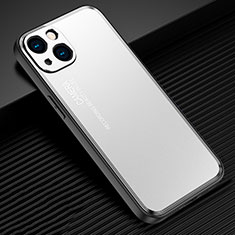 Luxury Aluminum Metal Back Cover and Silicone Frame Case JL2 for Apple iPhone 14 Plus Silver