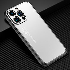 Luxury Aluminum Metal Back Cover and Silicone Frame Case JL2 for Apple iPhone 14 Pro Silver