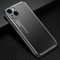 Luxury Aluminum Metal Back Cover and Silicone Frame Case JL2 for Apple iPhone 15 Plus Black