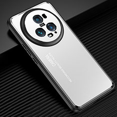 Luxury Aluminum Metal Back Cover and Silicone Frame Case JL2 for Huawei Honor Magic5 Pro 5G Silver