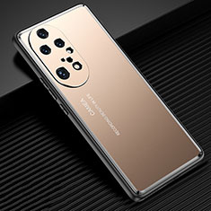 Luxury Aluminum Metal Back Cover and Silicone Frame Case JL2 for Huawei P50 Pro Gold