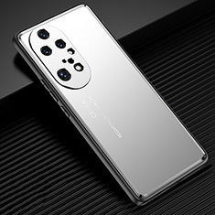 Luxury Aluminum Metal Back Cover and Silicone Frame Case JL2 for Huawei P50 Pro Silver