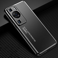 Luxury Aluminum Metal Back Cover and Silicone Frame Case JL2 for Huawei P60 Pro Black