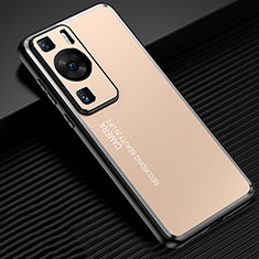 Luxury Aluminum Metal Back Cover and Silicone Frame Case JL2 for Huawei P60 Pro Gold