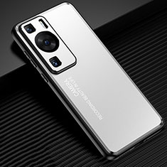 Luxury Aluminum Metal Back Cover and Silicone Frame Case JL2 for Huawei P60 Pro Silver