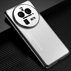 Luxury Aluminum Metal Back Cover and Silicone Frame Case JL2 for Oppo Find X6 5G Silver