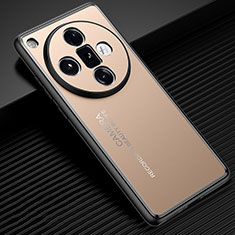Luxury Aluminum Metal Back Cover and Silicone Frame Case JL2 for Oppo Find X7 Ultra 5G Gold