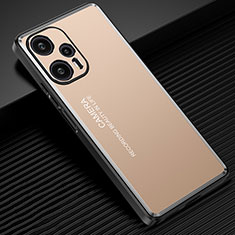 Luxury Aluminum Metal Back Cover and Silicone Frame Case JL2 for Xiaomi Poco F5 5G Gold