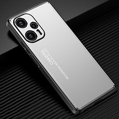 Luxury Aluminum Metal Back Cover and Silicone Frame Case JL2 for Xiaomi Poco F5 5G Silver