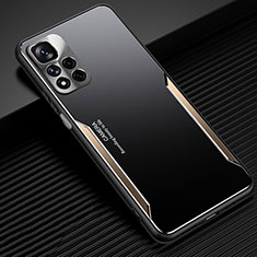 Luxury Aluminum Metal Back Cover and Silicone Frame Case JL2 for Xiaomi Redmi Note 11 Pro+ Plus 5G Gold