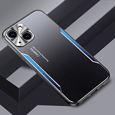 Luxury Aluminum Metal Back Cover and Silicone Frame Case JL3 for Apple iPhone 13 Blue