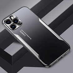 Luxury Aluminum Metal Back Cover and Silicone Frame Case JL3 for Apple iPhone 13 Pro Max Silver