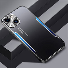 Luxury Aluminum Metal Back Cover and Silicone Frame Case JL3 for Apple iPhone 14 Blue