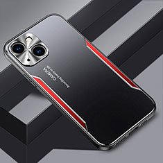 Luxury Aluminum Metal Back Cover and Silicone Frame Case JL3 for Apple iPhone 14 Plus Red