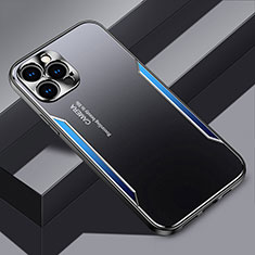Luxury Aluminum Metal Back Cover and Silicone Frame Case JL3 for Apple iPhone 14 Pro Max Blue