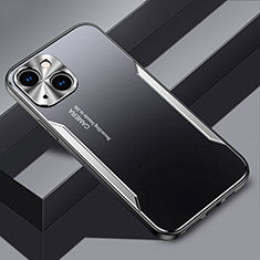 Luxury Aluminum Metal Back Cover and Silicone Frame Case JL3 for Apple iPhone 15 Plus Silver