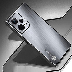 Luxury Aluminum Metal Back Cover and Silicone Frame Case JS1 for Xiaomi Redmi Note 12 5G Silver