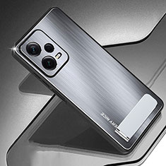 Luxury Aluminum Metal Back Cover and Silicone Frame Case JS2 for Xiaomi Redmi Note 12 5G Silver