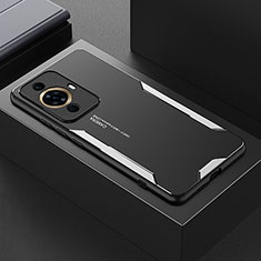 Luxury Aluminum Metal Back Cover and Silicone Frame Case PB1 for Huawei Nova 11 Pro Silver