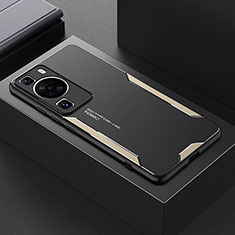 Luxury Aluminum Metal Back Cover and Silicone Frame Case PB1 for Huawei P60 Pro Gold