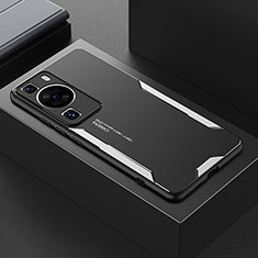 Luxury Aluminum Metal Back Cover and Silicone Frame Case PB1 for Huawei P60 Pro Silver