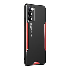 Luxury Aluminum Metal Back Cover and Silicone Frame Case PB1 for Oppo A56 5G Red