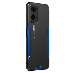 Luxury Aluminum Metal Back Cover and Silicone Frame Case PB1 for Oppo A76 Blue
